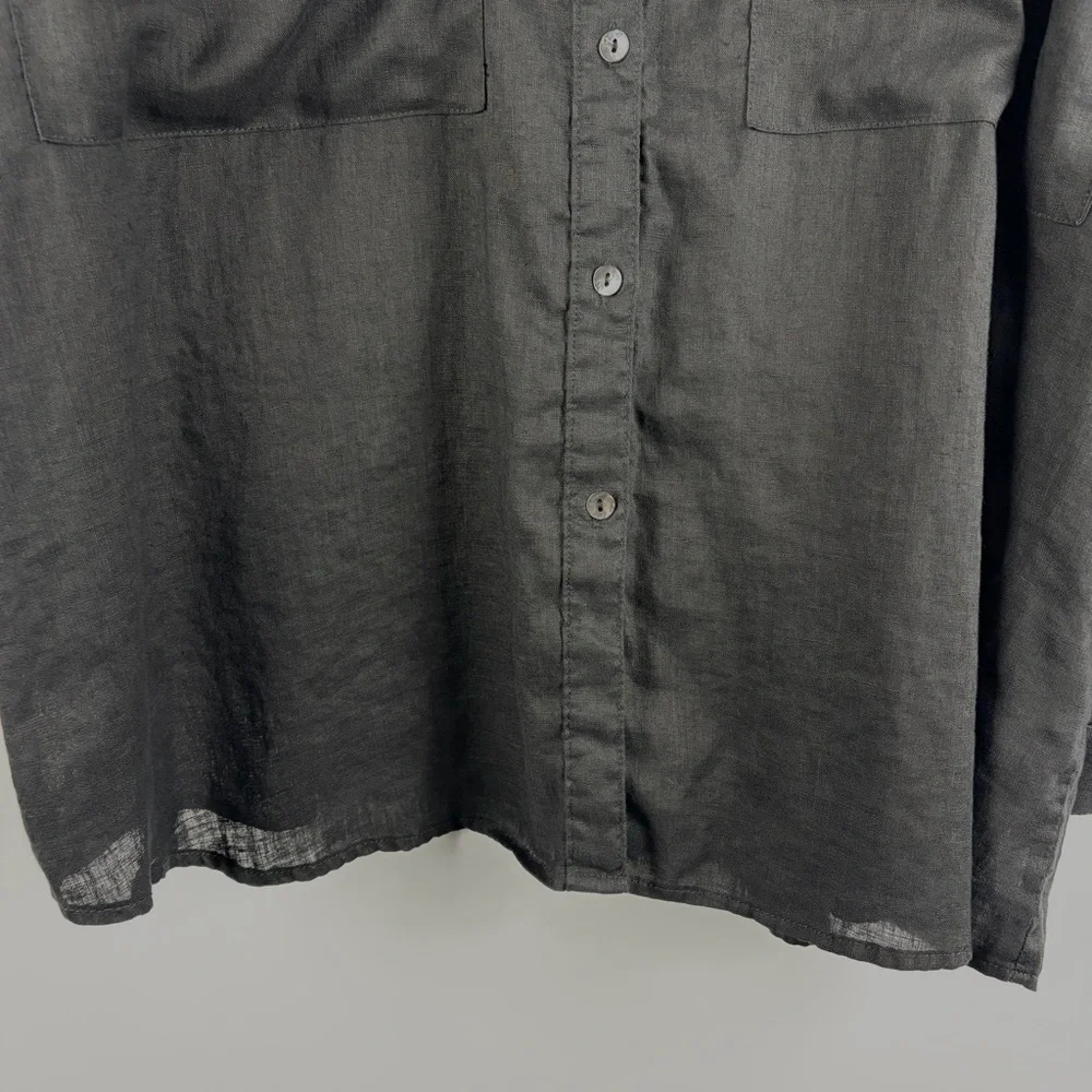 Magaschoni Black 100% Linen Button Down Shirt Roll Tab Sleeve Medium - Picture 9 of 15